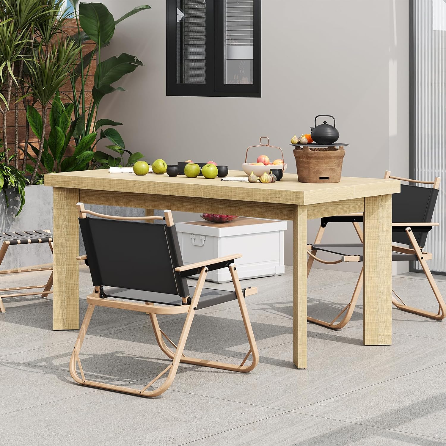 Bigbiglife 63 Inch Dining Table for 6, Indoor Outdoor Dining Table with Wood Legs, Kitchen Table with Large Tabletop, Rectangular Dinner Table for Dining Room, Living Room, Kitchen, Natural