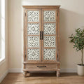 LKTART 55' Tall Vintage Sideboards Carved Wood Buffet Cabinet,Farmhouse Pantry Decorative Cabinet with Carved Doors and Drawers for Home Decor and Finishing Fir Wood