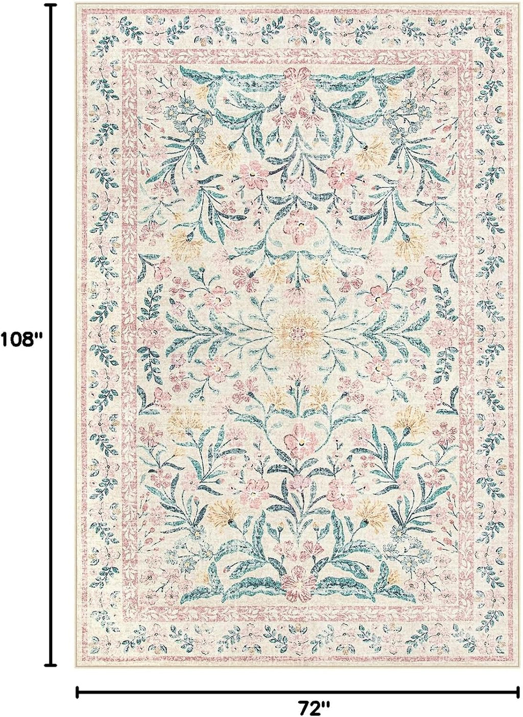 Lahome Sylvie 6x9 Pink Rug for Girls Bedroom, Boho Cottage Core Floral Dorm Classroom Rug, Soft Low Pile Girl Nursery Decor for Living Room Kids Playroom Guestroom, Blush