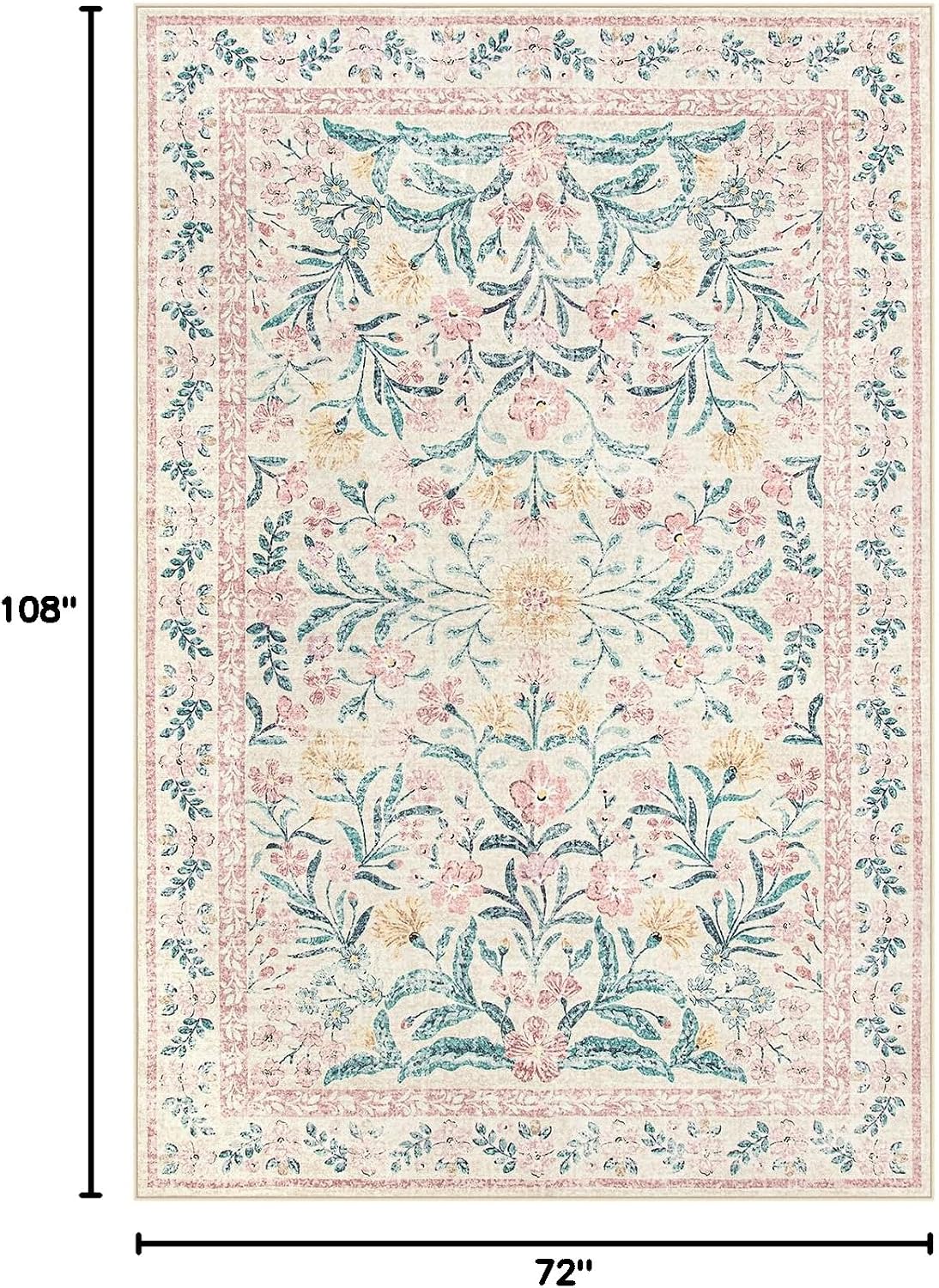 Lahome Sylvie 6x9 Pink Rug for Girls Bedroom, Boho Cottage Core Floral Dorm Classroom Rug, Soft Low Pile Girl Nursery Decor for Living Room Kids Playroom Guestroom, Blush