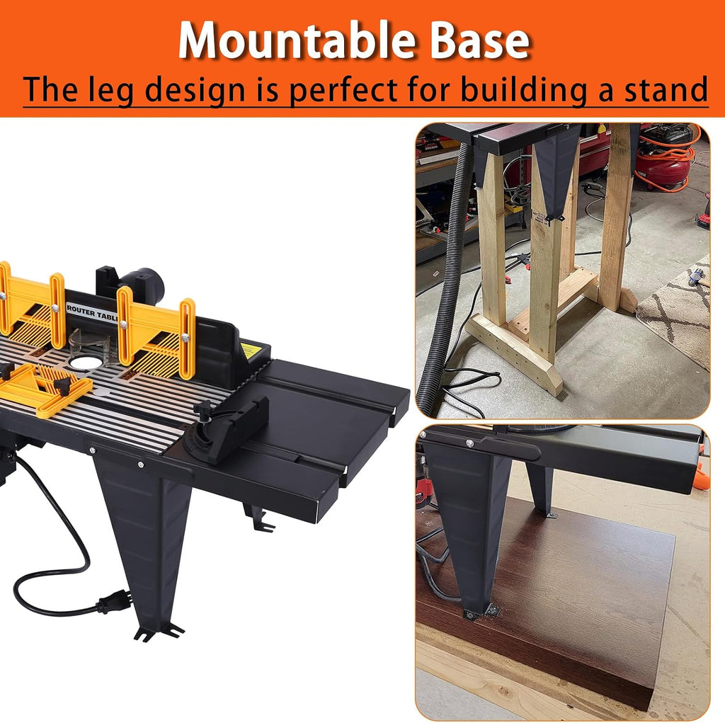 Electric Benchtop Router Table - Universal Benchtop Router Tables Top with Steel Stand, Adjustable Fence, Woodworking Craftsman Tool with Spacious Work Surface, Safety Guard, and Durable Construction