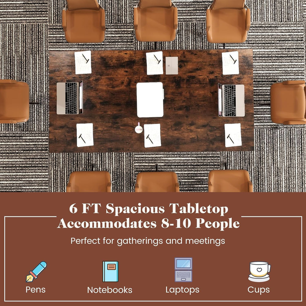 LDAILY 6ft Conference Table, 71'x35.5' Large Meeting Table with Sturdy Metal Legs & Cable Grommet, 8-10 People Conference Room Table for Training Space, Boardrooms, Collaborative Zones (2)