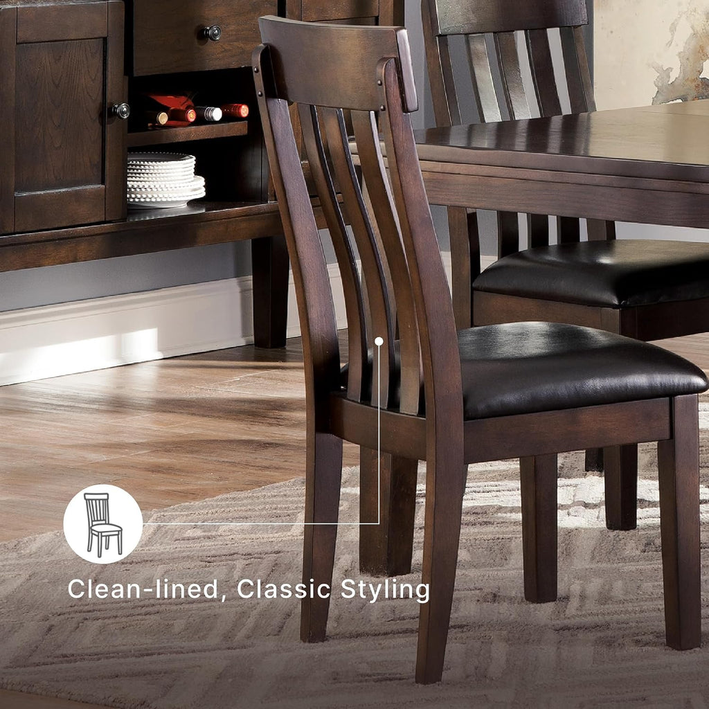 Signature Design by Ashley Haddigan Faux Leather Cushioned Rake Back Dining Chair, 2 Count, Dark Brown