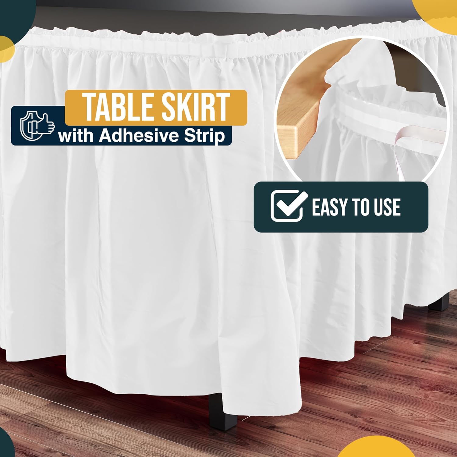 Exquisite Ruffle Table Skirt White 48 Pack 14 Ft Long Table Skirts for Rectangle Tables 6ft Plus or Round Tables Skirts with Adhesive Strip for Gender Reveal Decor & Happy Birthday Parties
