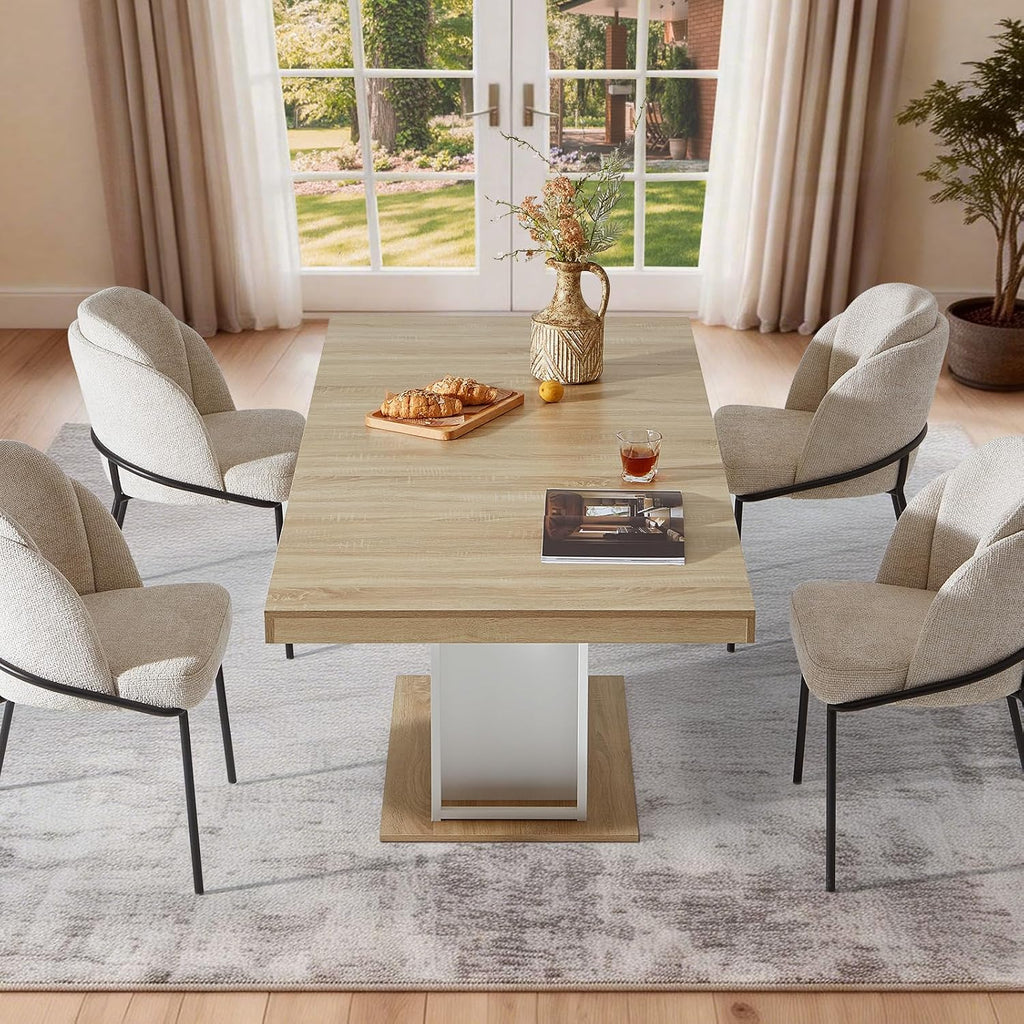 Dining Table Extendable 63 in-79 in for 4-8 Expandable Wood Rectangle with Fluted Base for Dining Room Kitchen Living Room Furniture Natural