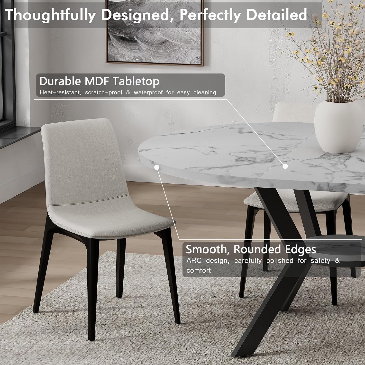 42'-58' Round Extendable Dining Table for 4-6, Kitchen Oval Table with Hidden Leaves & Storage Shelf, Space Saving Modern Design with Sturdy Metal Legs for Kitchen, Dining Room & Small Apartments