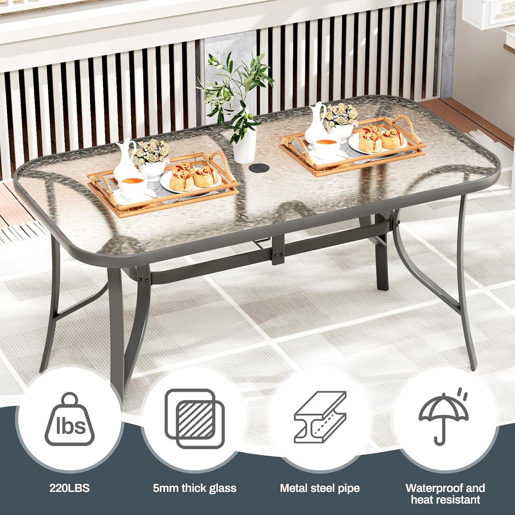 TLSUNNY 7 Pieces Patio Dining Set, Outdoor Table and Chairs W/1.69″ Umbrella Hole, 30'X 55' Table and Stackable Textilene Chair, All Weather Patio Furniture Set (Umbrella not Included)