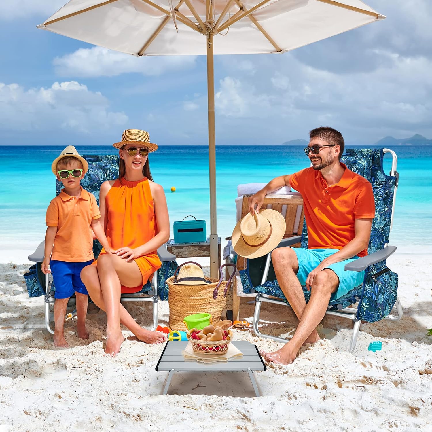 Tangkula Backpack Beach Chair with Table, 5-Position Lay Flat Lightweight Low Folding Beach Chairs with Cooler Bag, 2 Cup Holders, Towel Bar, Backpack Straps