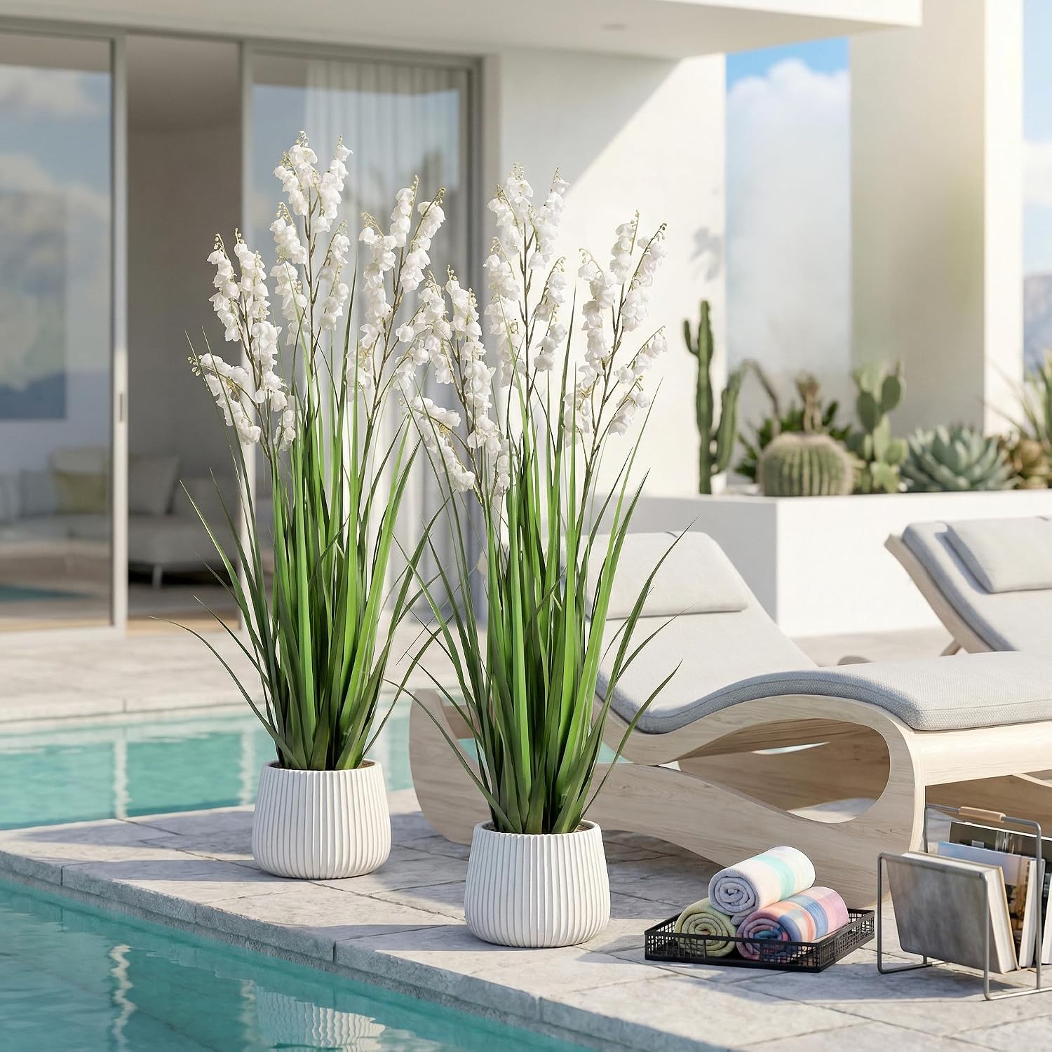 Fake Plants Home Decor Fake Flowers Artificial Plants Outdoor Tall Grass Plant Artificial Pampas Grass Decor Artificial Plants Indoor Fake Grass Living Room Decor Artificial Grass 36'2PCS White
