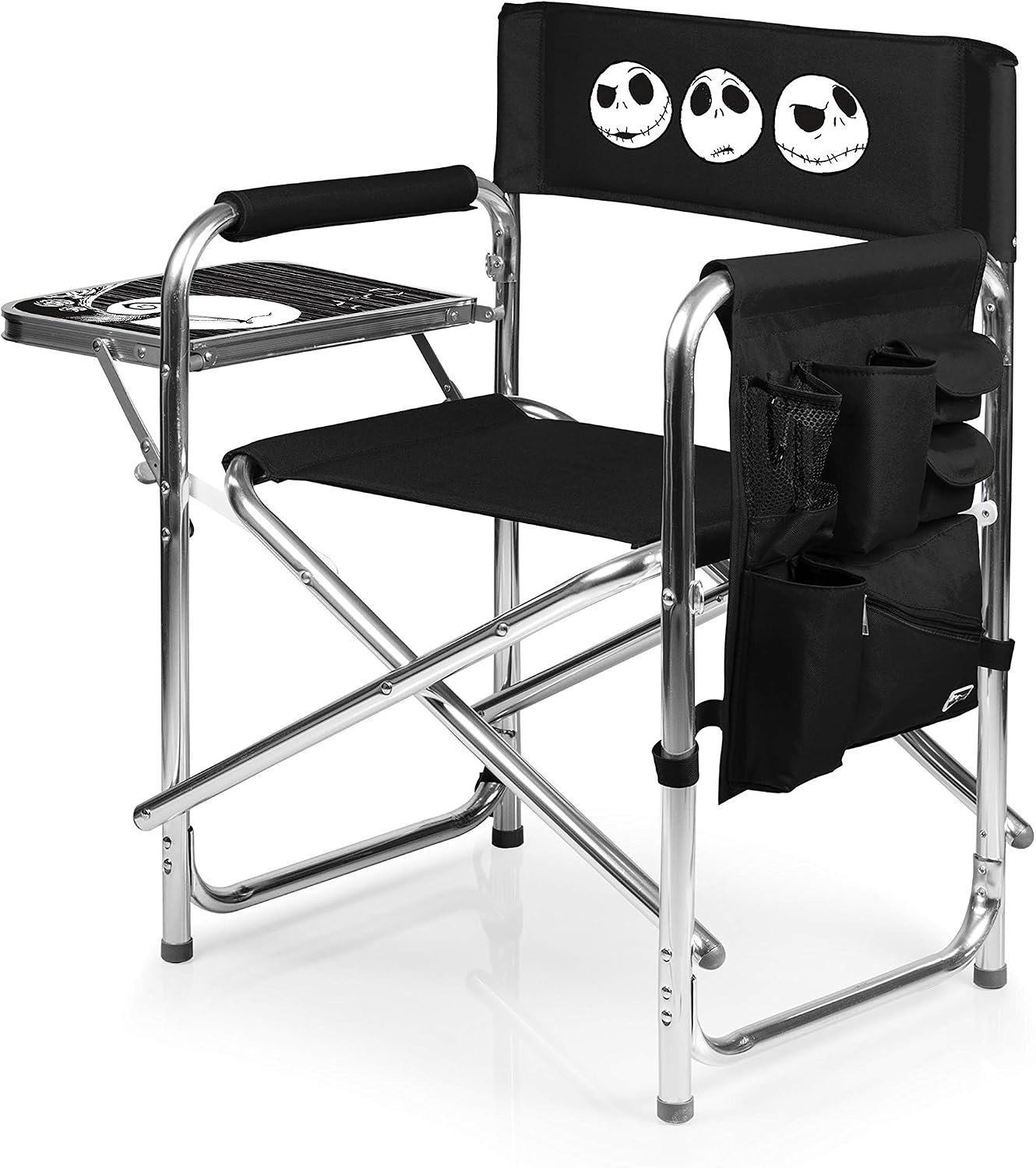 Picnic TIME Disney Nightmare Before Christmas Jack Sports Chair with Side Table, Folding Beach and Camp Chair, Portable Outdoor Chair with Carry Strap and Storage Pockets, (Black)