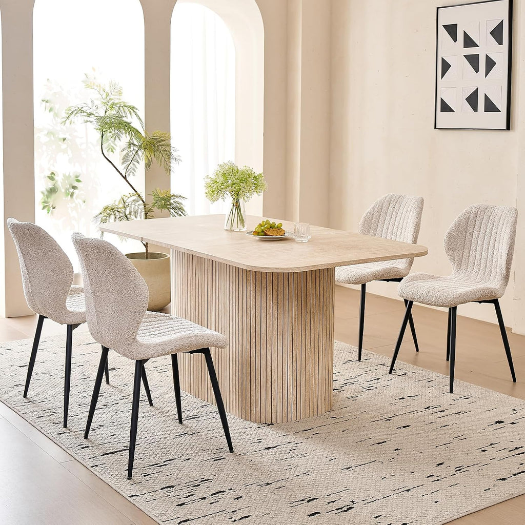 Large 63' Large Dining Table for 4 6, [Rounded Corners] [Grooved Pedestal Base] Modern Rectangle Kitchen Dinner Dining Living Room Table
