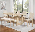 KEIKI 6-Piece Standard Height Dining Table Set with Rectangular Table, 4 Upholstered Curved Backrset Chair, Bench, for 6 Person, Modern Table Set, Easy Assembly, for Kitchen, Dining Room, Beige