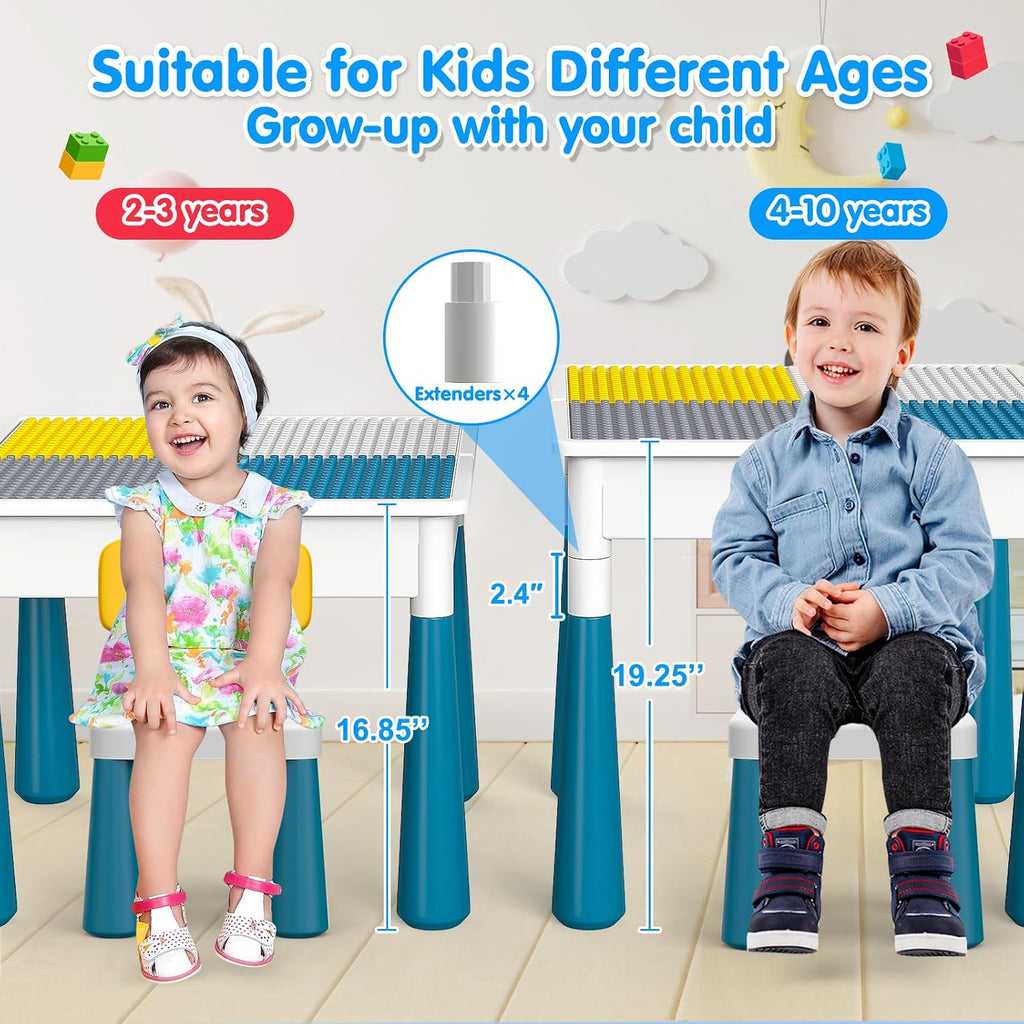 OCATO Toddlers Kids Table and 4 Chairs Set: Activity Table with 152Pcs Large Marble Run Building Blocks Storage All in One Play Sensory Water Tables Sand Tables for Boys Girls 3 4 5 6 Year Old