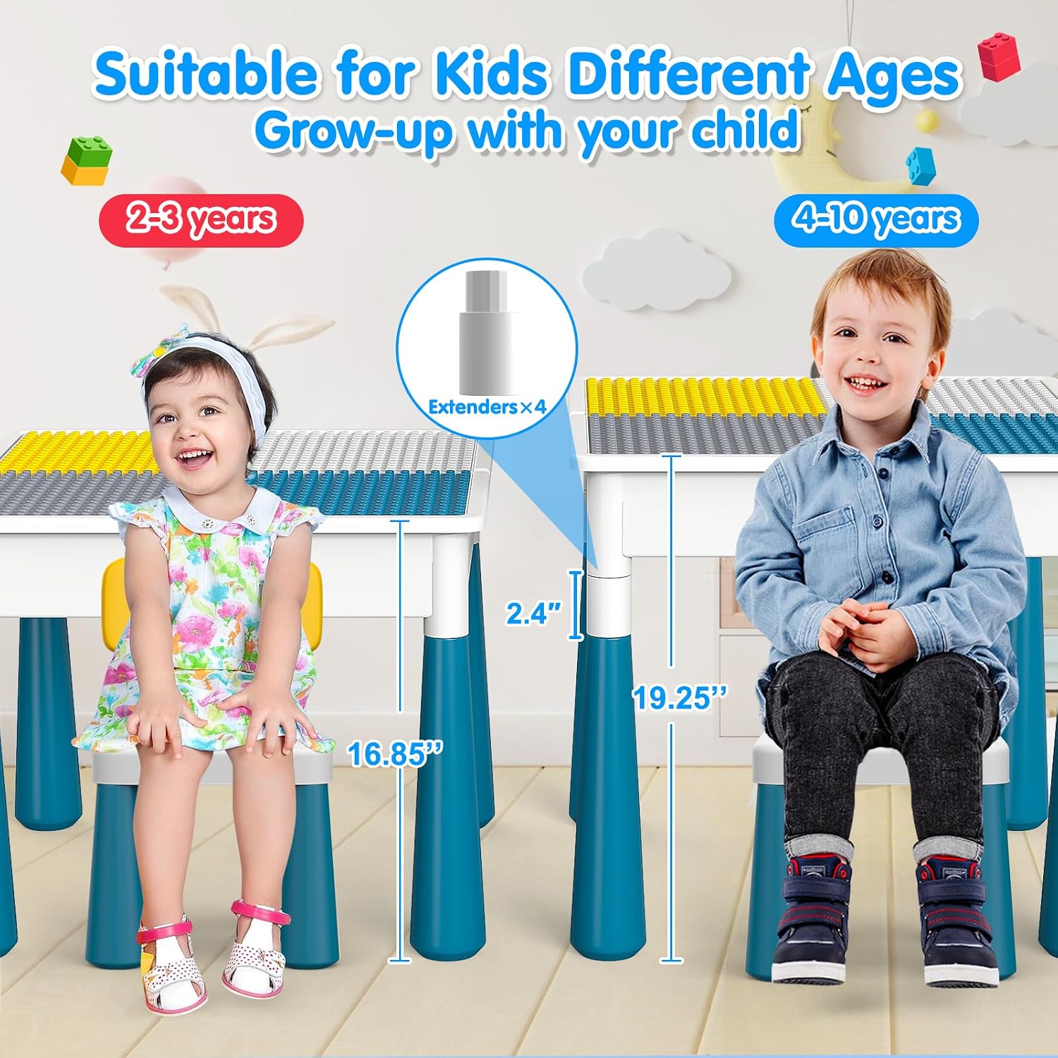 OCATO Toddlers Kids Table and 4 Chairs Set: Activity Table with 152Pcs Large Marble Run Building Blocks Storage All in One Play Sensory Water Tables Sand Tables for Boys Girls 3 4 5 6 Year Old