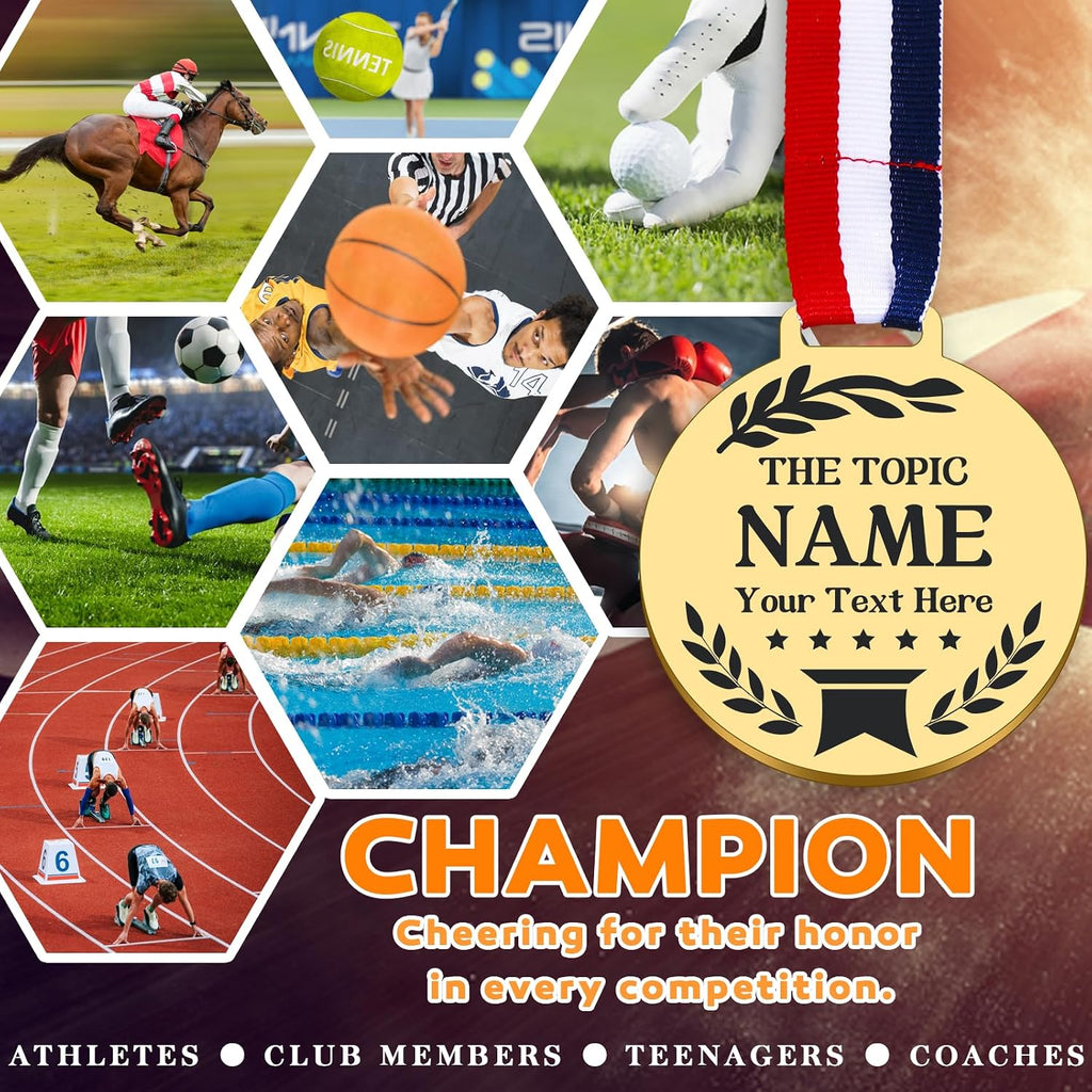 Custom Medals for Awards, Personalized Engraved Medals Bulk with Name Text, 1st 2nd 3rd Place Medal for School Family Sports Event Celebration Souvenirs, Competition Trophy Medal for Kids Adults
