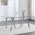 71' Glass Silver Dining Table for 4 6, Modern Kitchen Dining Room Table with 0.39' Thick Tempered Glass Tabletop and Metal Legs, Large Rectangle Dinner Tables for Home Kitchen Living Room