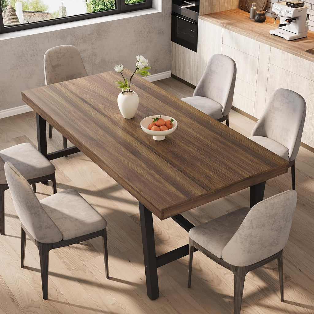 GarveeHome Industrial Dining Table for 6-8, 70.87' Heavy Duty Rectangular Kitchen Table with 2'×2' Metal Legs & Wood Top, Large Dining Table for Home Office, Dining (Brown, 71' Non-Extendable)