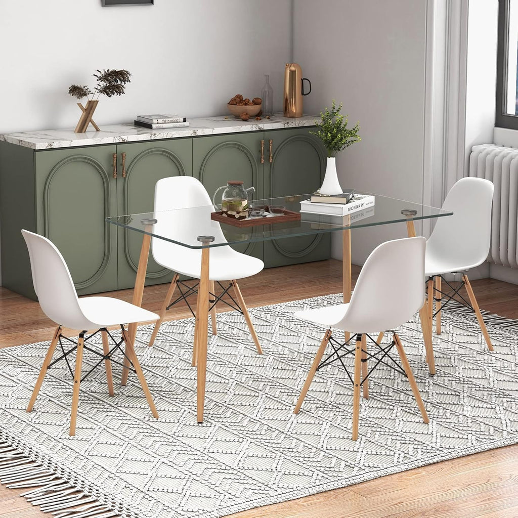 Tangkula Dining Table Set for 4, Modern Kitchen Table and Chairs, Glass Table and Chairs Set of 4 for Small Living Room, Kitchen