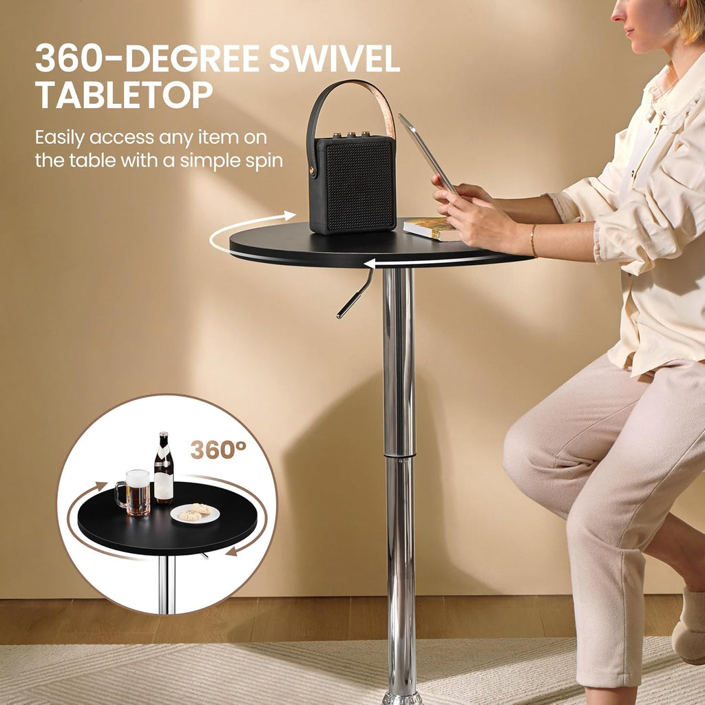 Yaheetech 3-Piece Round Bar Table and PU Leather Adjustable Swivel Chairs, Modern Counter Height Table Set with 2 Bar Stool for Kitchen, Black