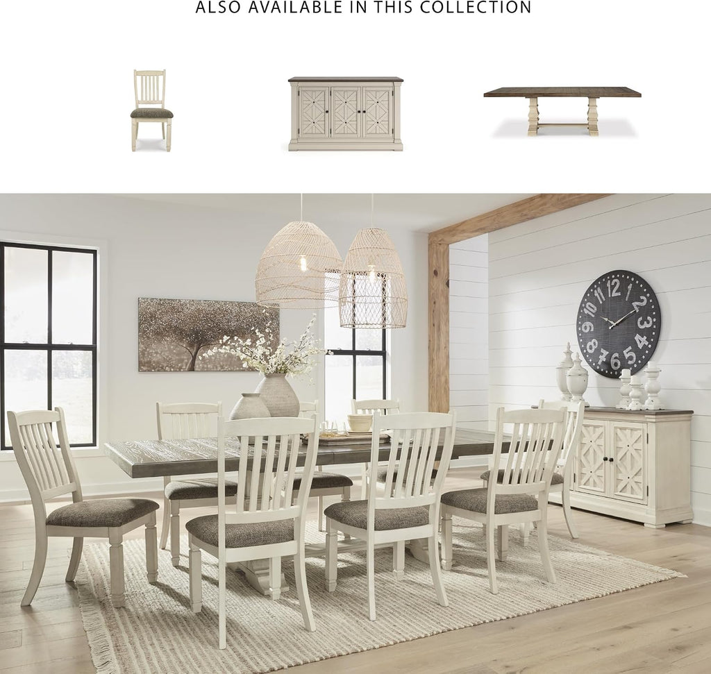 Signature Design by Ashley Bolanburg Farmhouse Extension Dining Table with Removable Center Leaf and Trestle Base, Dark Brown & White
