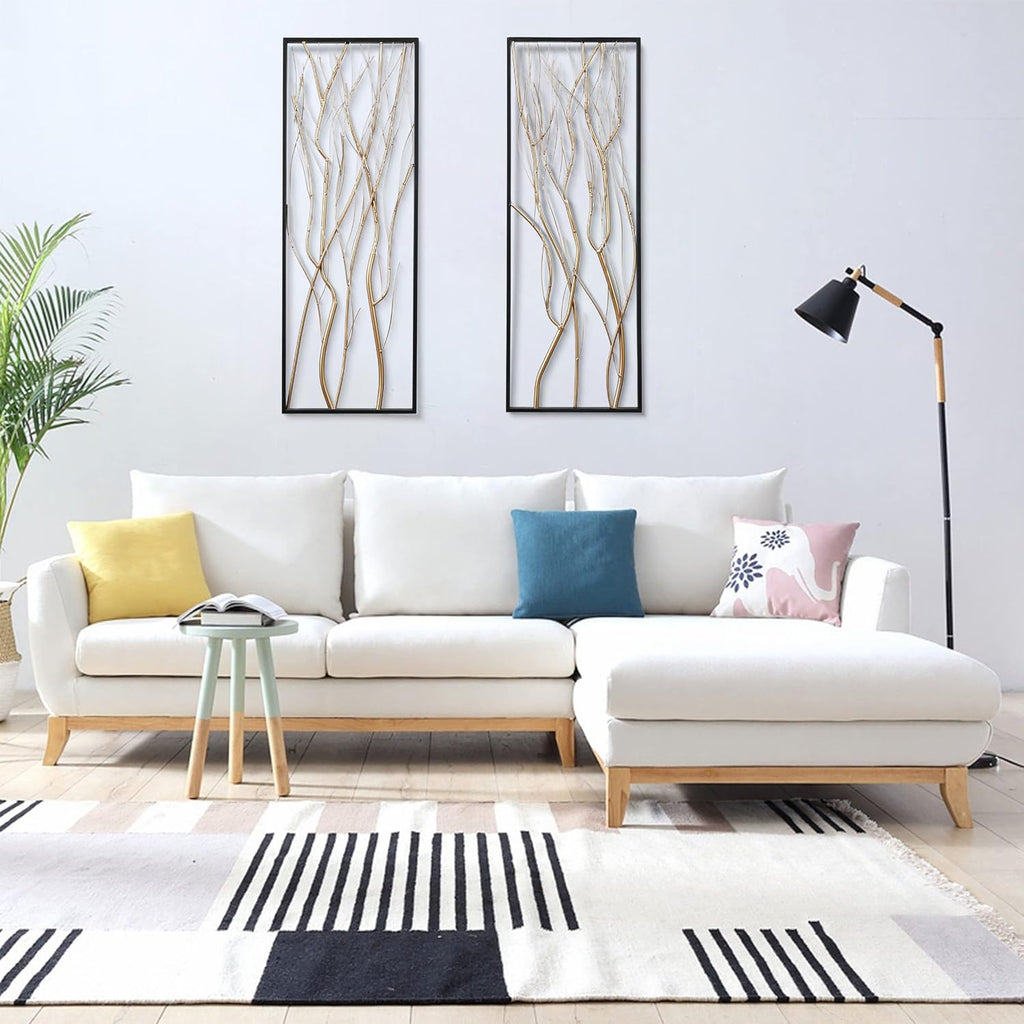 LuxenHome Metal Wall Decor, 36' Luxury Living Room Metal Wall Art, Set of 2 Gold Wall Decor, Bedroom Wall Decorations with Frame for Home, Bedroom, Kitchen, Office, Dining Room, Gold/Black