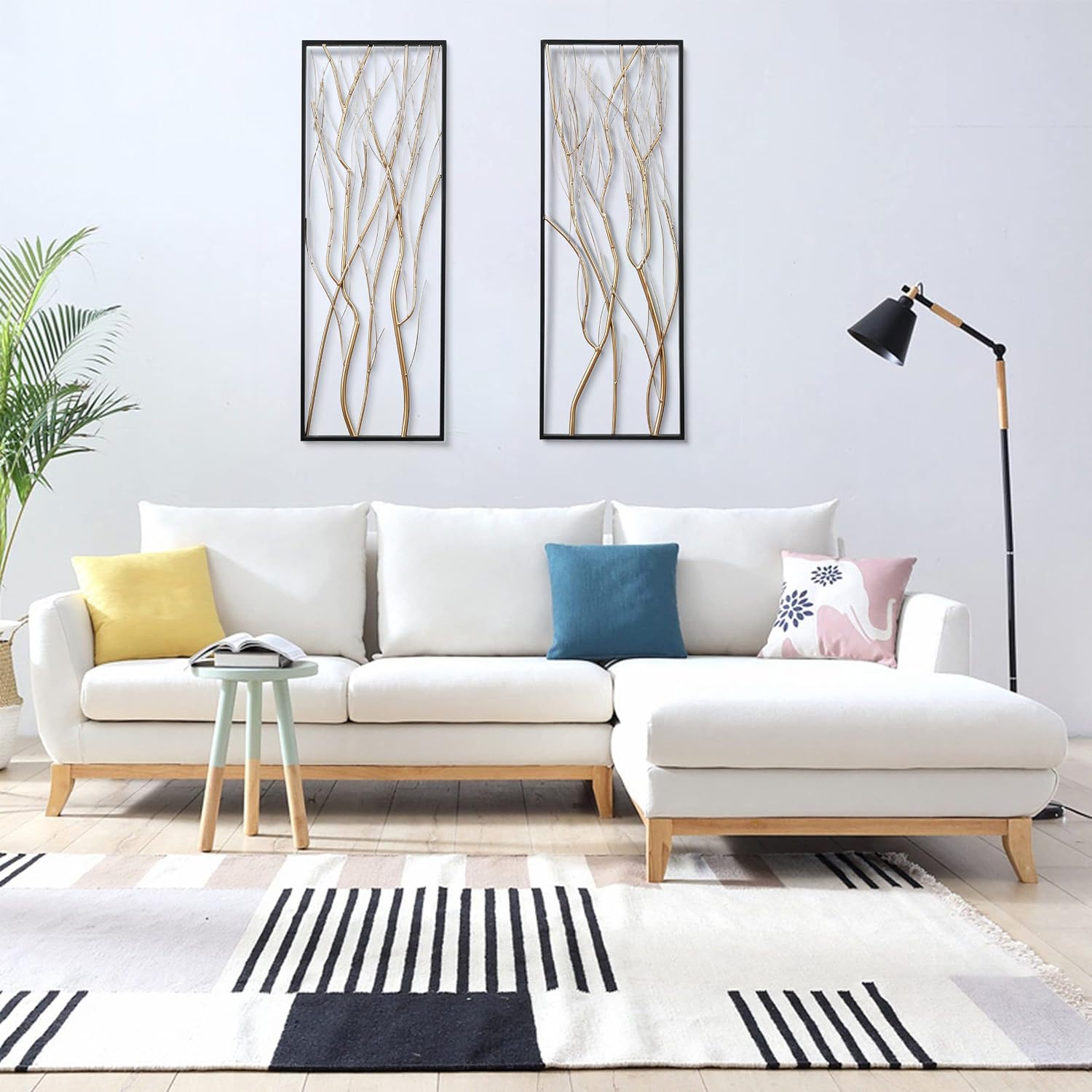 LuxenHome Metal Wall Decor, 36' Luxury Living Room Metal Wall Art, Set of 2 Gold Wall Decor, Bedroom Wall Decorations with Frame for Home, Bedroom, Kitchen, Office, Dining Room, Gold/Black