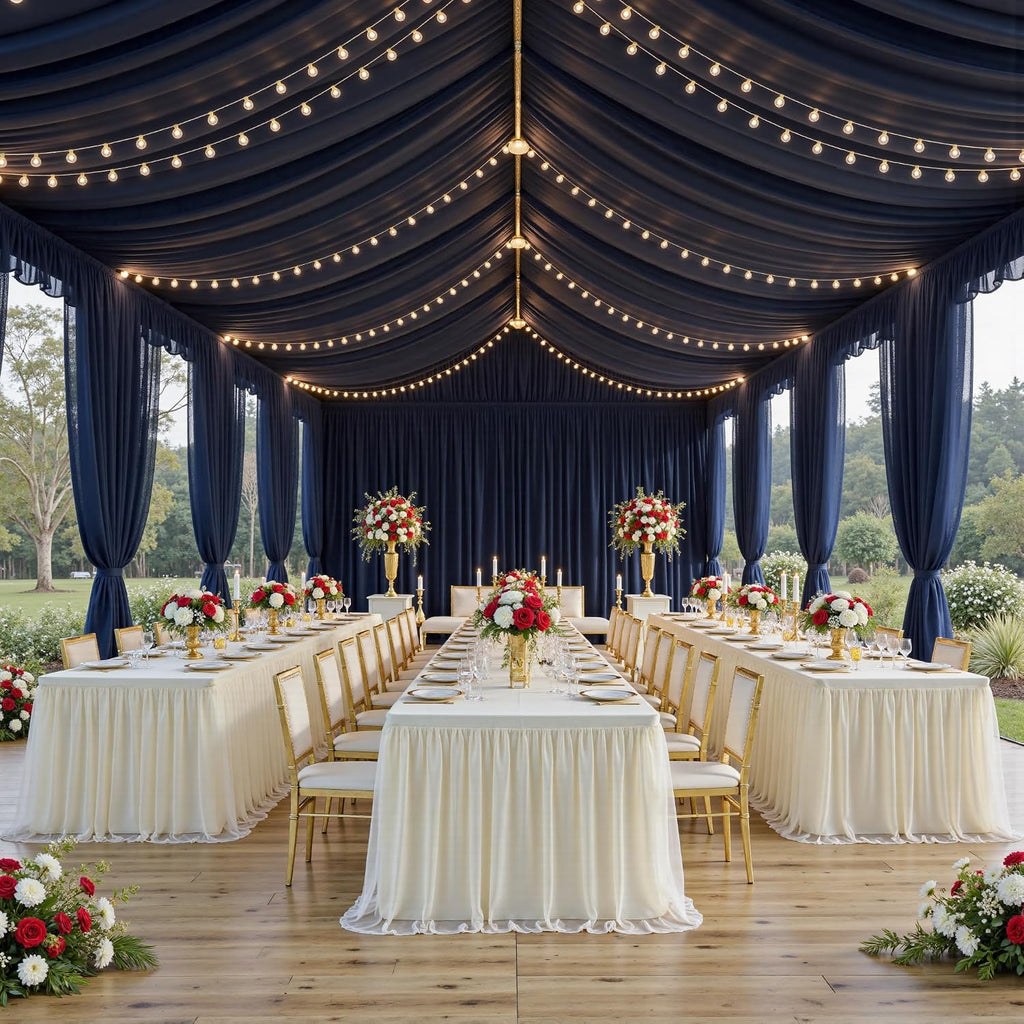 familus Ivory Table Cloths 6 Foot Rectangle 6 Pack Stretch Ruffle Tulle Tablecloth Spandex Fitted Table Cover for 6 Foot Tulle Table Skirts for Party Wedding Table Cloths, Banquets