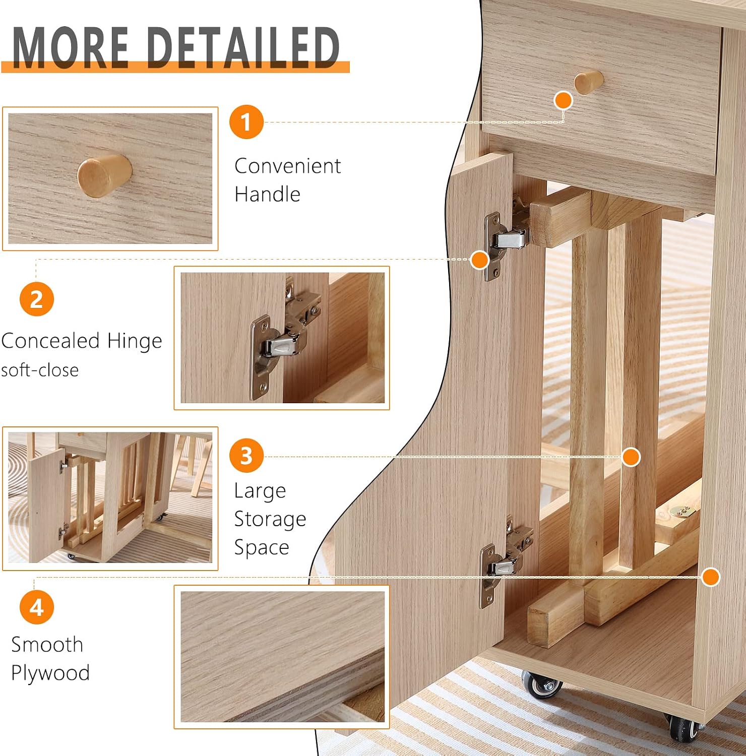 COMUHOME Extendable Drop Leaf Folding Dining Table with 2 Drawers and 4 Wheels for Living Room Kitchen Farmhouse Space Saving Table in Wood Color