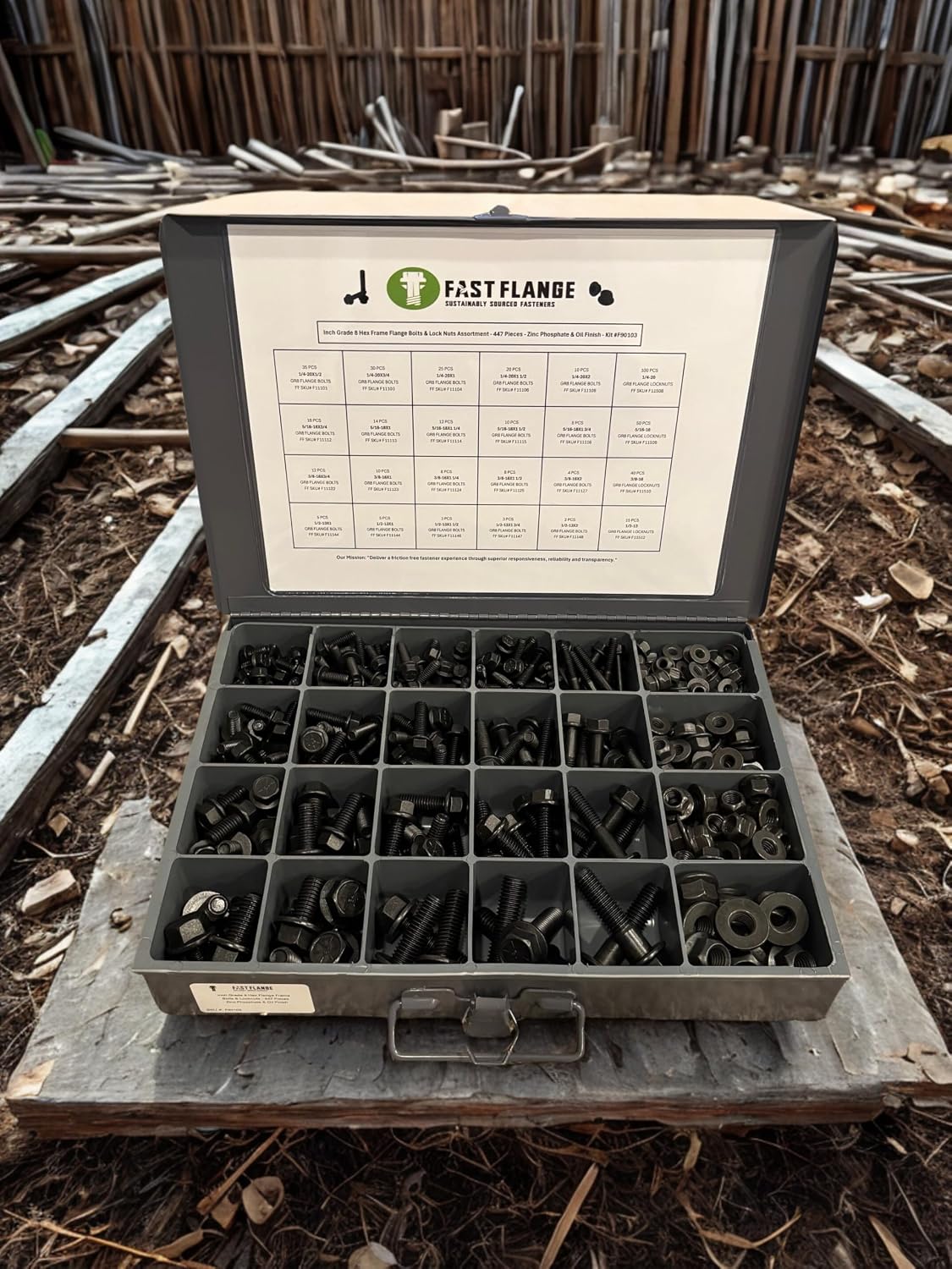 Grade 8 Hex Cap Flange Frame Bolt Zinc Phos & Oil & Locking Flange Nuts Assortment Kit - 447 Pieces