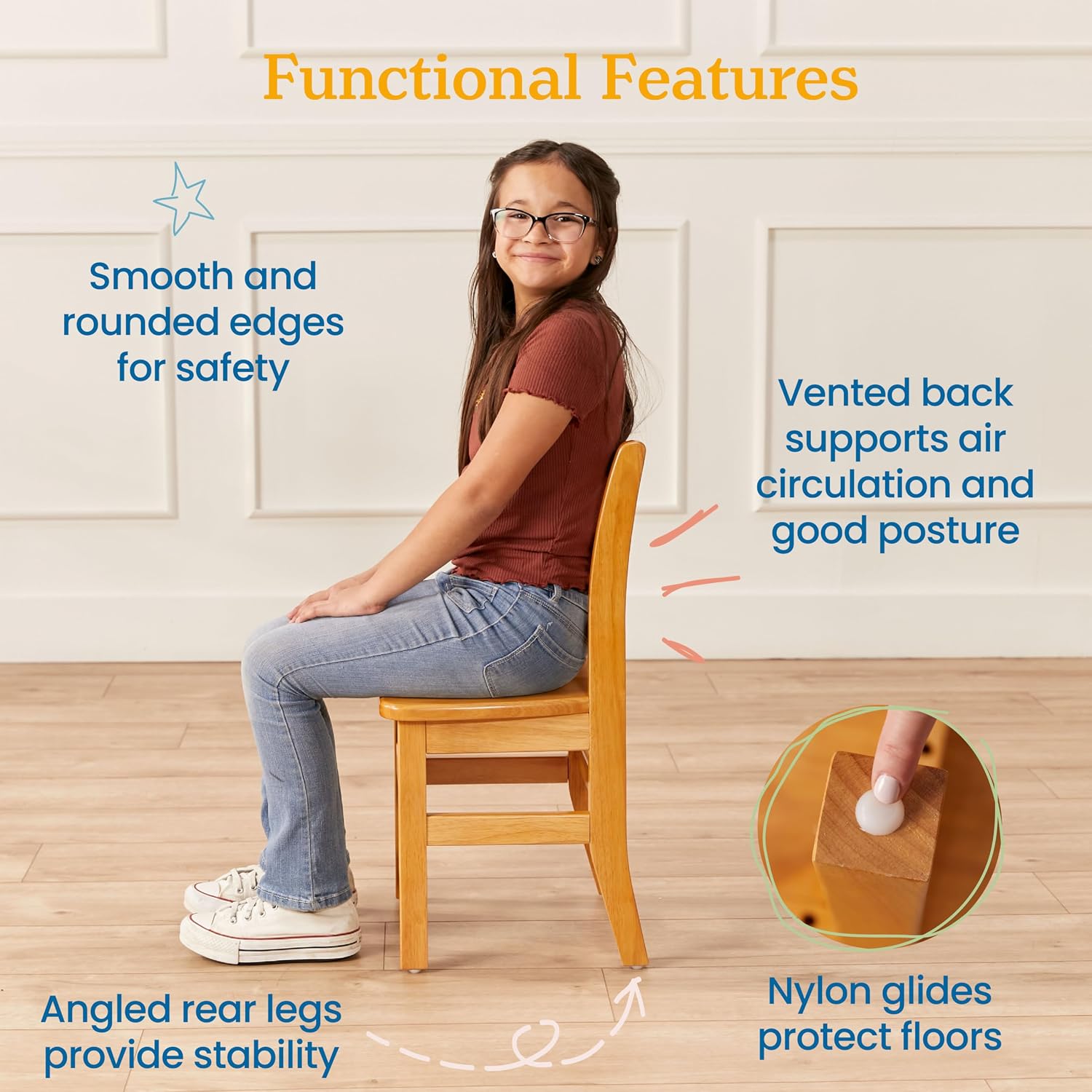 ECR4Kids 24in x 36in Rectangular Hardwood Table with 24in Legs and Two 14in Chairs, Kids Furniture, Honey