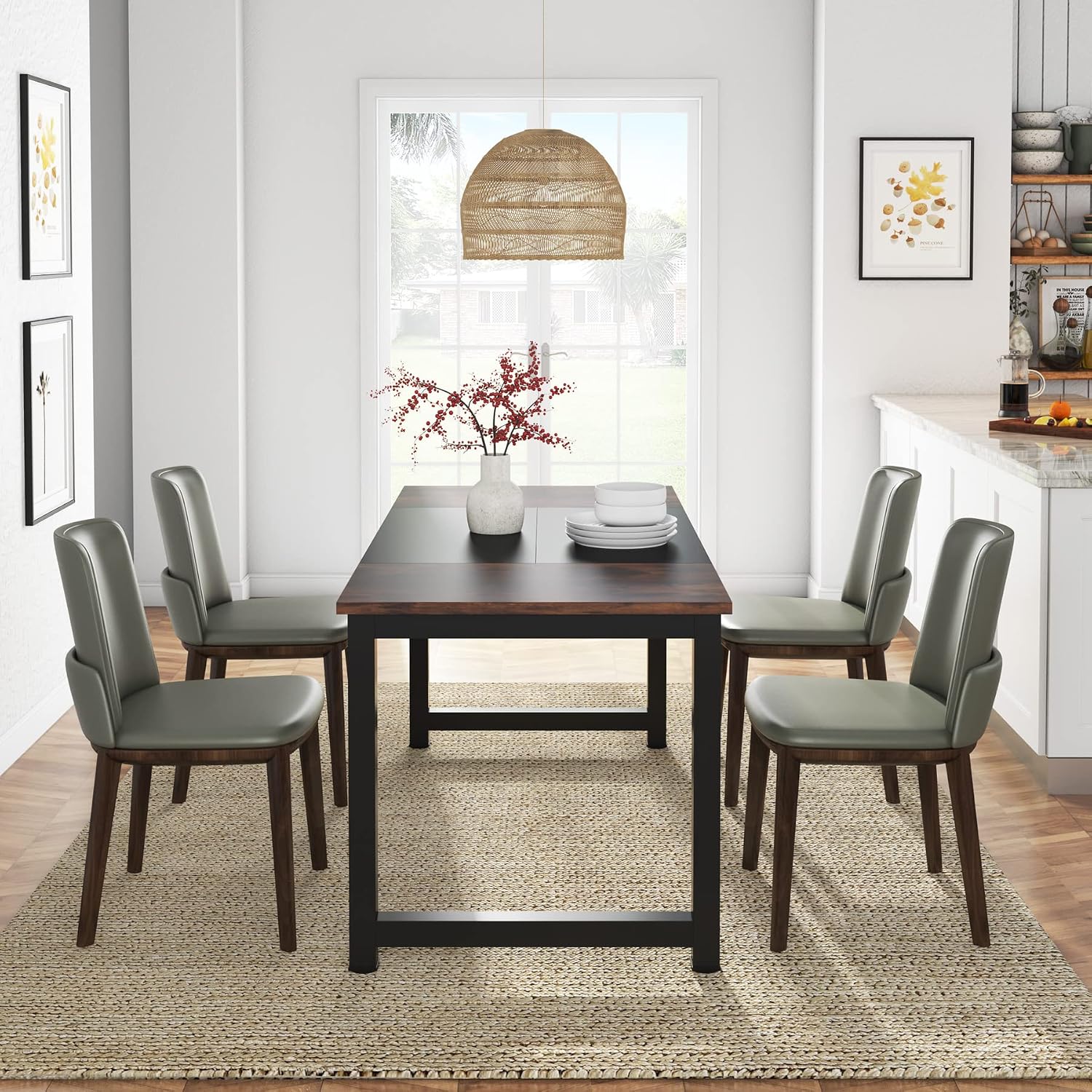 Tribesigns Conference Table, 63' W x 31.5' D Meeting Room Table Boardroom Desk for Office Conference Room, Splicing Board with Metal Frame, Rustic Brown/Black