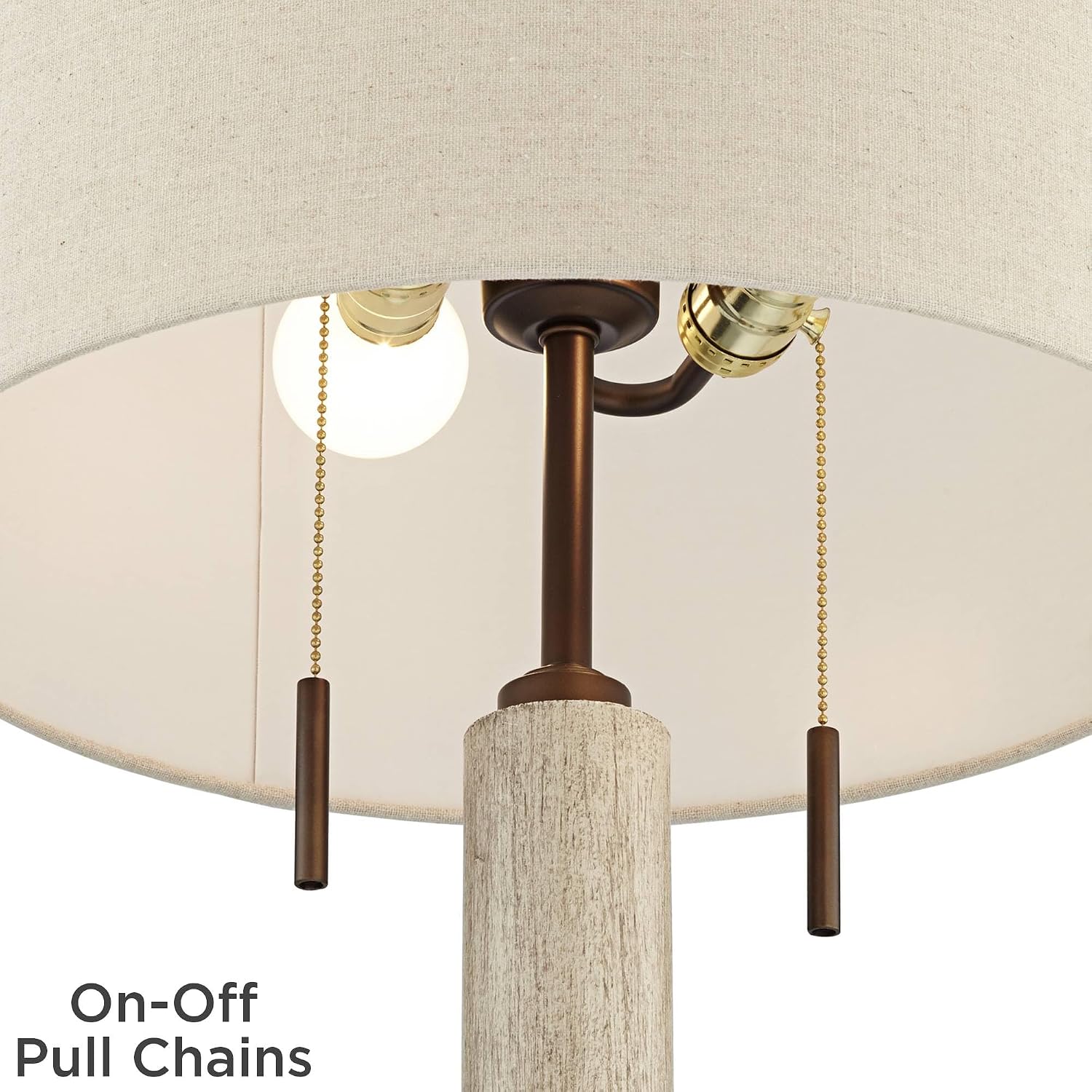 Franklin Iron Works Hugo 28 1/2' Tall Mid Century Modern Natural Cottage End Table Lamps Set of 2 USB Port Pull Chain White-Washed Wood Finish Oatmeal Shade Living Room Charging Bedroom Bedside