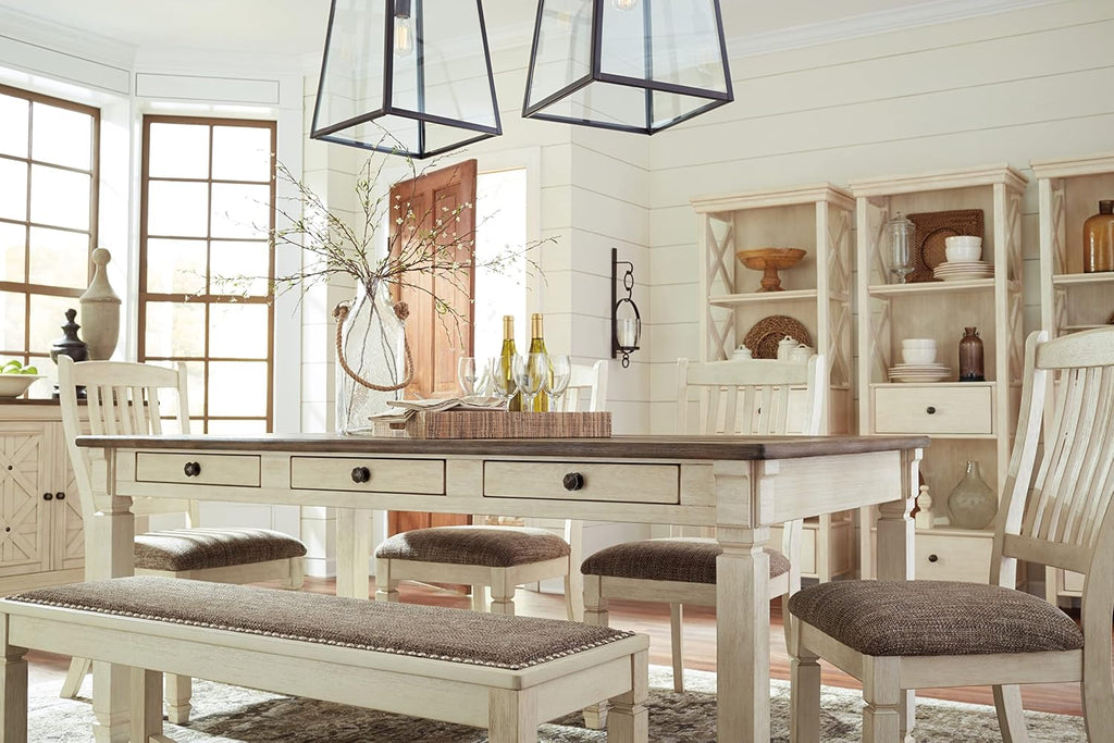 Signature Design by Ashley Bolanburg Dining Table, 2-Tone Farmhouse Style With 6 Built-In Storage Drawers, Wood & Engineered Wood Construction, Seats Up To 6, White/Brown