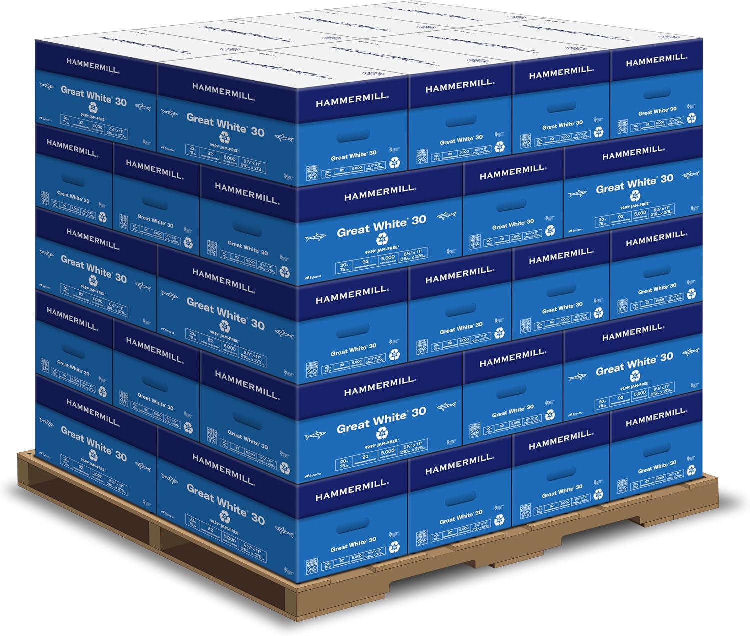 Hammermill Printer Paper, Great White 30% Recycled Paper, 8.5 x 11-92 Bright, Made in the USA - 1 Pallet, 40 Cases (200,000 Sheets)