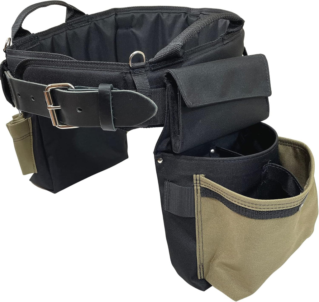 BOULDER BAG Ultimate Electrician's MAX Combo with Comfort Back Support Tool Belt, Leather Belt Buckle, Heavy Duty Work Belt, Tan, (Large 33-36 Inch Waist), Made in USA