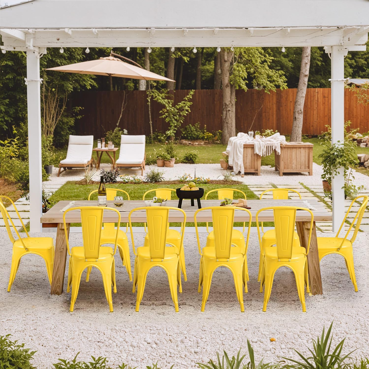 Furmax Metal Dining Chair Indoor Outdoor Use Stackable Classic Trattoria Chair Chic Dining Bistro Cafe Side Metal Chairs Set of 4 (Yellow)