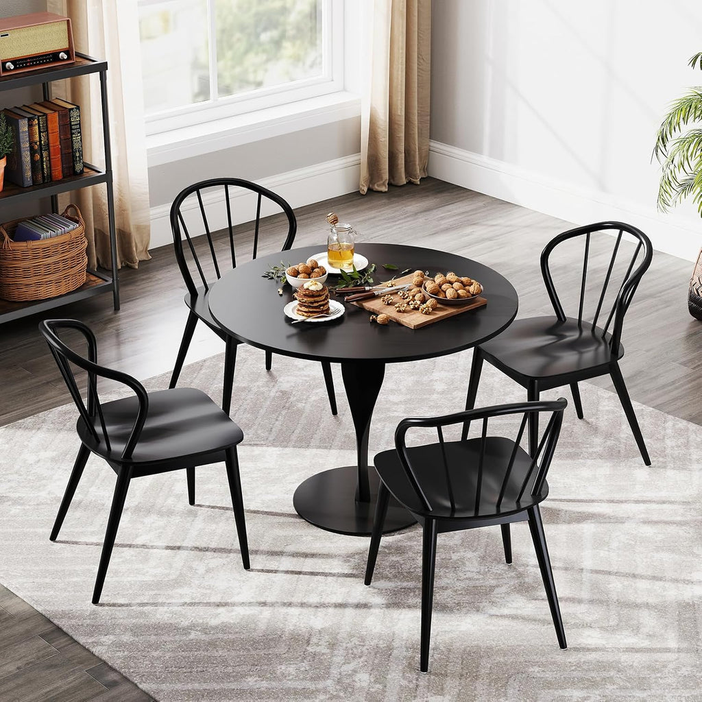Giantex Wooden Dining Chairs Set of 2, Black Windsor Kitchen Chair w/High Spindle Back & Rubber Wood Legs, Wide Seat & Curved Backrest, Farmhouse Side Chairs, Armless Accent Chair for Home Restaurant