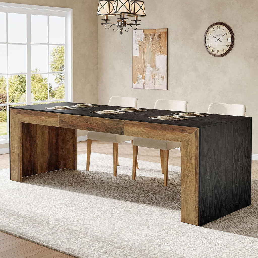 Tribesigns Extra Long Dining Table for 6-8 People, 78.7-Inch Rectangular Kitchen Table with Wooden Tabletop and Legs for Kitchen, Dining Room, Living Room, Heavy Duty, Black+Brown