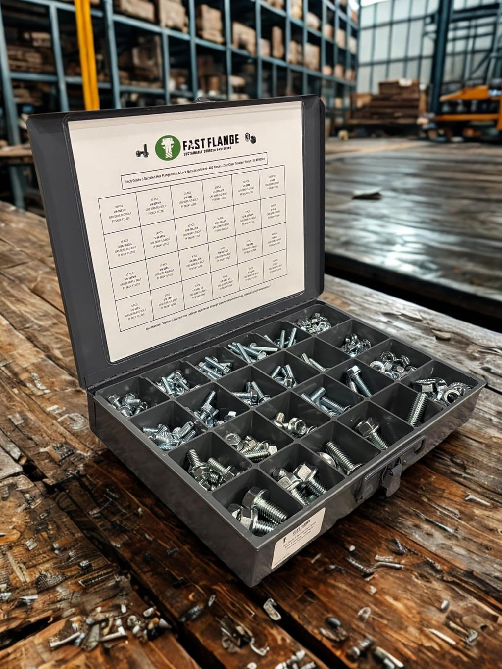 Grade 5 Serrated Hex Cap Flange Bolt & Flange Nut Assortment Kit - 450 Pieces
