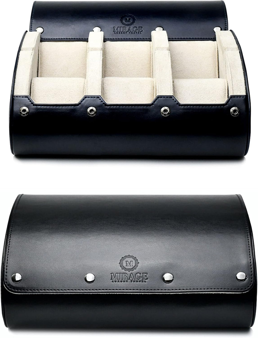 M Mirage Luxury Travel 6 watch display case organizer - Jade Black & Ivory White