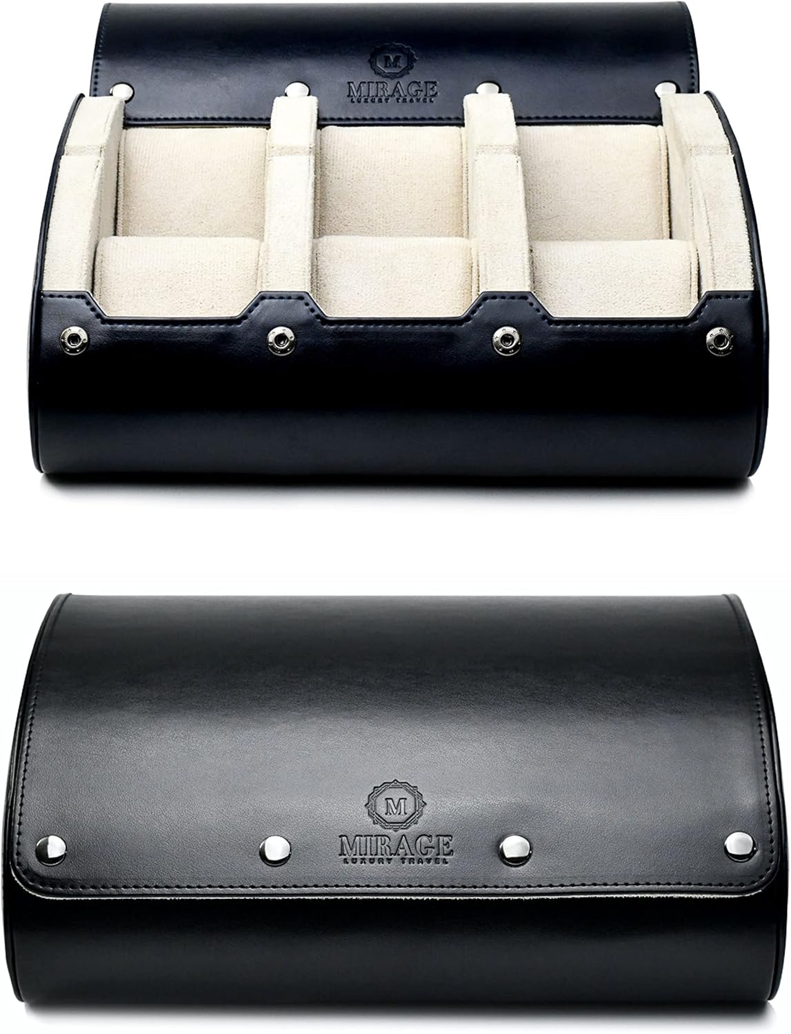 M Mirage Luxury Travel 6 watch display case organizer - Jade Black & Ivory White