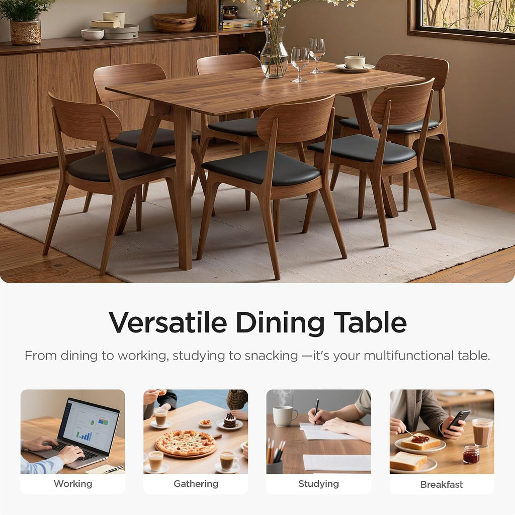 Acanva Farmhouse Rectangular Dining Table for 6 People, Modern Mid-Century Walnut Kitchen Dinner Tables Furniture, Natural Walnut