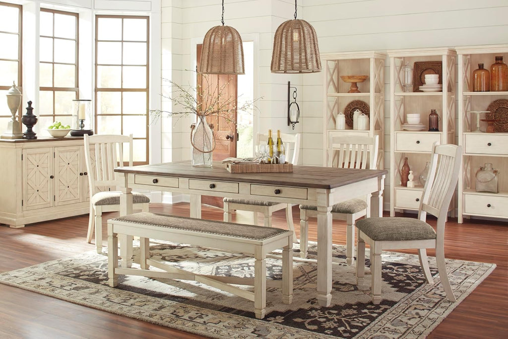 Signature Design by Ashley Bolanburg Dining Table, 2-Tone Farmhouse Style With 6 Built-In Storage Drawers, Wood & Engineered Wood Construction, Seats Up To 6, White/Brown