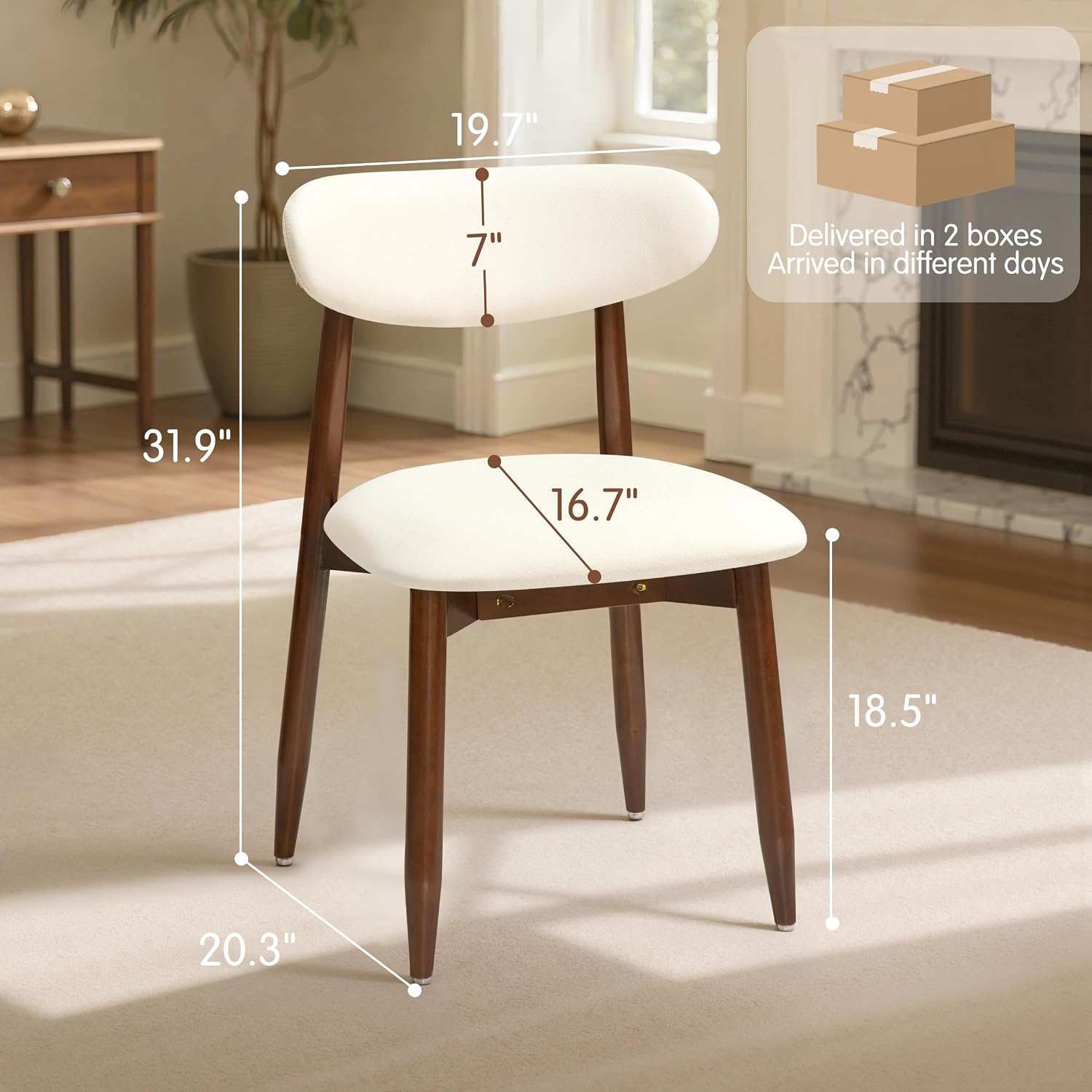 CHUN YI Dining Chairs Set of 6, Upholstered Solid Wood Dining Room Chairs, Mid Century Modern Fabric Kitchen Side Chairs with Ergonomic Curved Back, Beige
