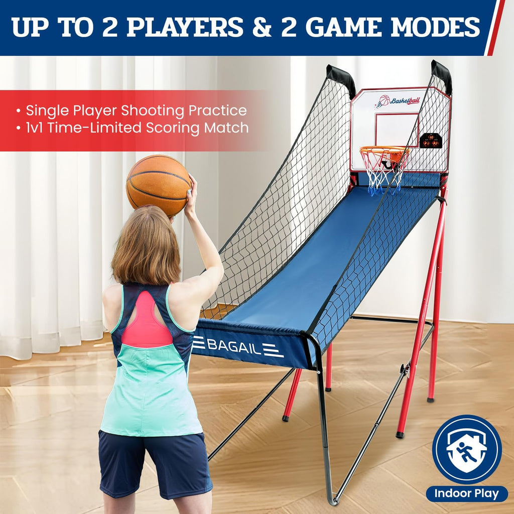 BAGAIL Basketball Arcade Game, Electronic Basketball Shooting Game, Arcade Sounds, Foldable Frame, 3 Balls, Inflation Pump, Ideal Indoor Sport Games - Single Shot