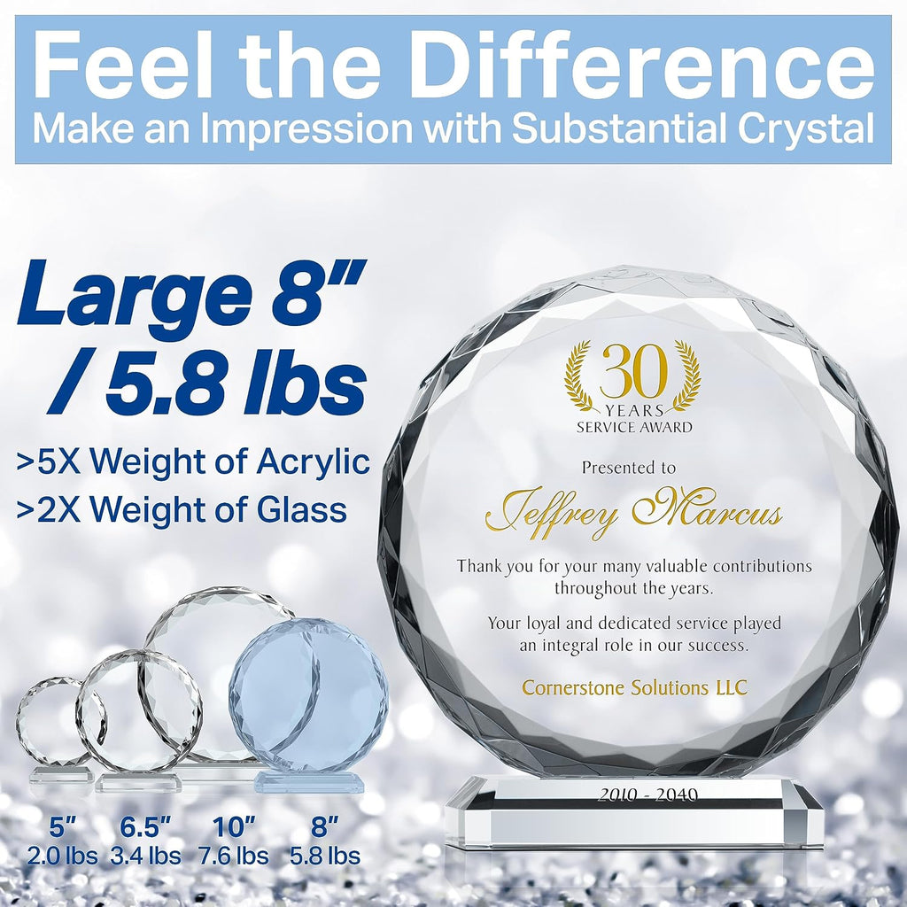 Personalized Crystal Sunflower Employee Recognition Plaque – Custom Award for Years of Service, Engraved with Name, Company & Milestone – 5, 10, 15, 20, 30 Year Service Award Gift (M - 6.5')