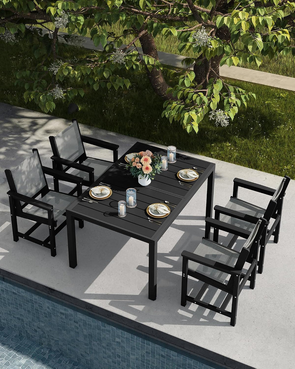 SERWALL Outdoor Dining Chairs Set of 2, All-Weather HDPE Patio Armless Chairs Suitable Outdoor Dining Table, Black