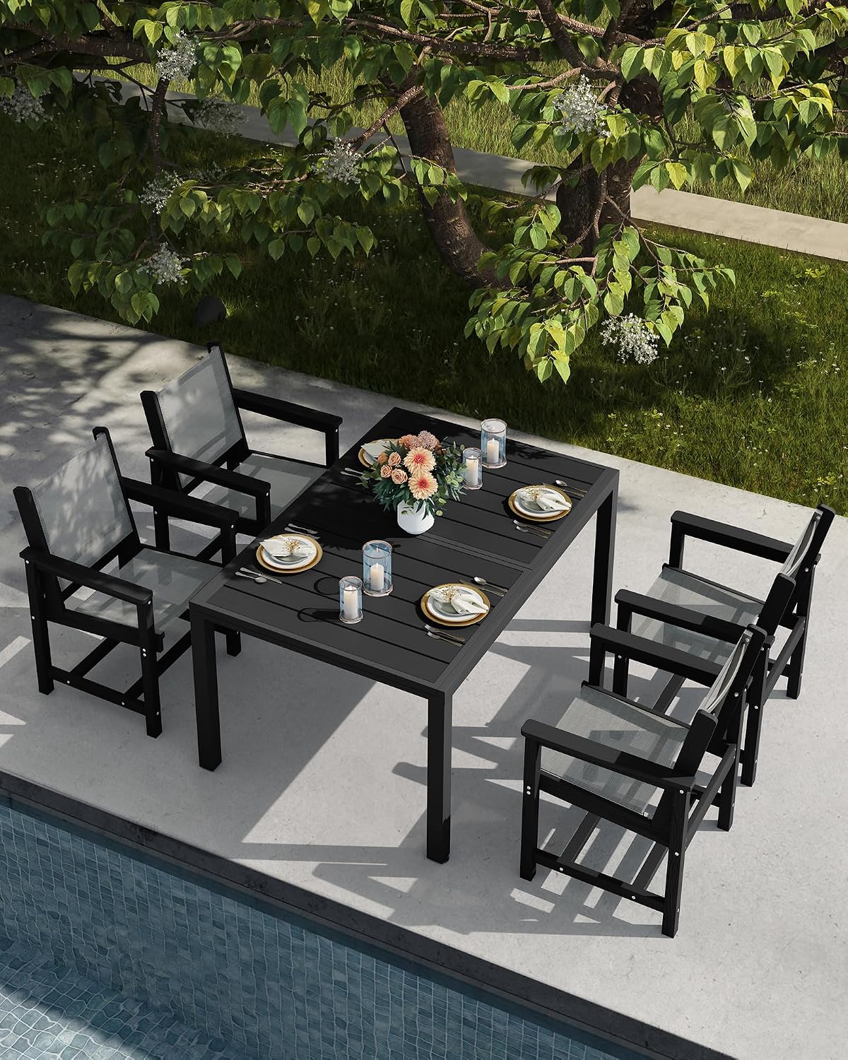 SERWALL Outdoor Dining Chairs Set of 2, All-Weather HDPE Patio Armless Chairs Suitable Outdoor Dining Table, Black