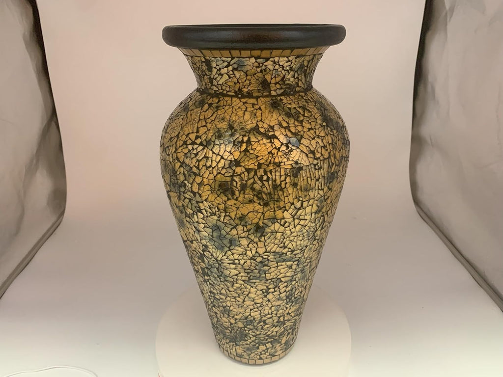 Floor Vase, 18 Inch Mosaic Vase – Tall Cylinder Made of Terracotta with Crackled Gold and Black Glass Mosaic Pieces – Handcrafted Decorative Home Décor Accent Piece for Bedroom, Living Room
