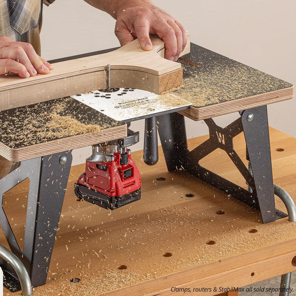 Woodpeckers Double-Duty Benchtop Router Table. Switch Between Hand-Held & Table Routing Instantly. Fits Most Popular Trim Routers. Folds for Easy Storage. Built-in Dust Port. Made in USA - SMRT-A